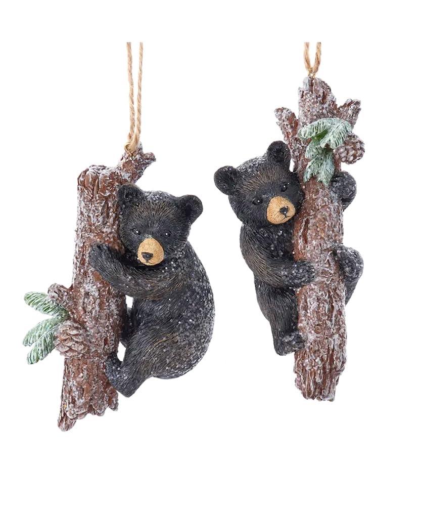 The Bridge Collection Climbing Black Bear Ornaments - Set of 2 - Snowy Black Bear Climbing Tree Ornaments for Holiday Decor - Animal Christmas Tree Ornaments