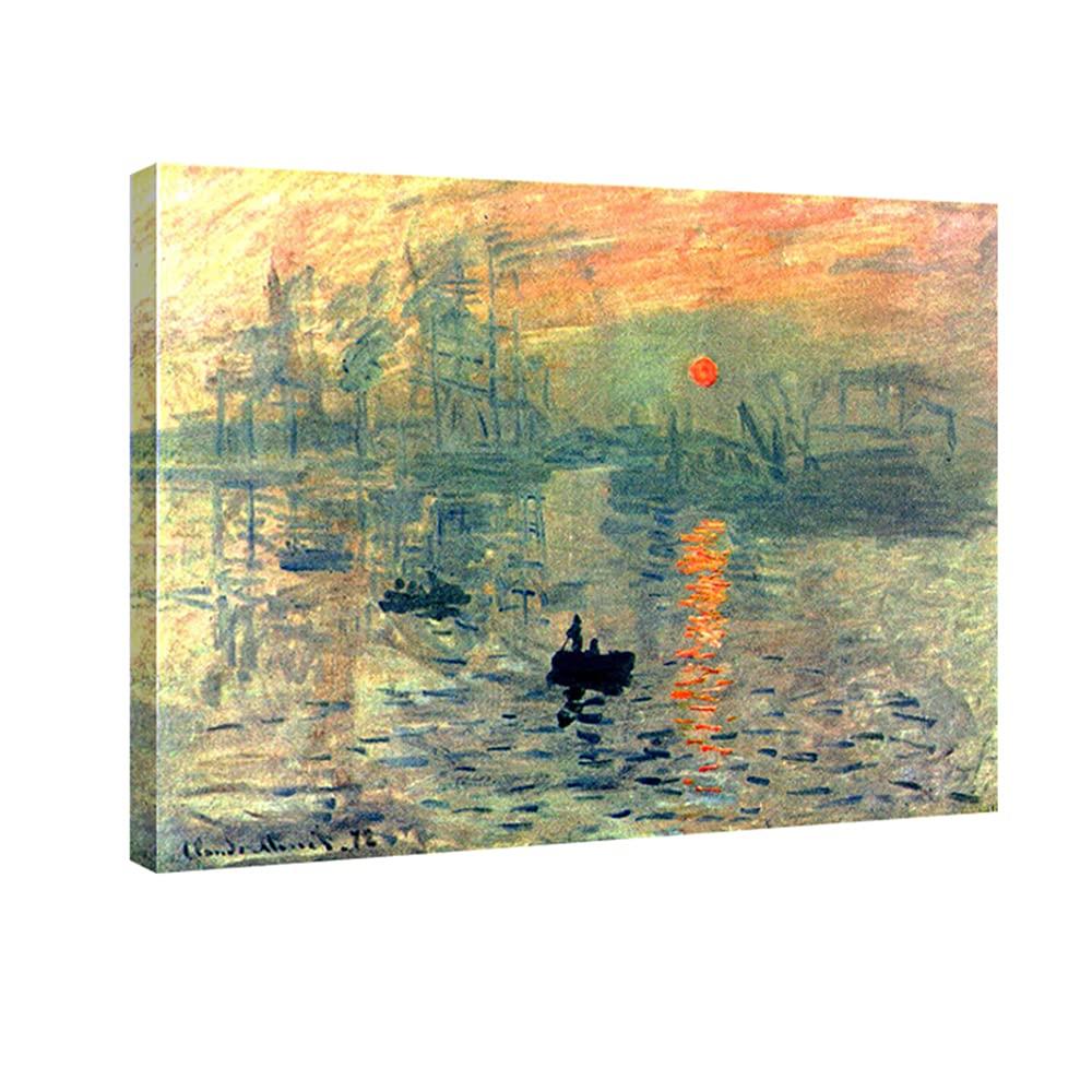 Wieco Art Impression, Sunrise Modern Framed Giclee Canvas Prints of Claude Monet Famous Oil Paintings Reproduction Seascape Artwork Sea Pictures on Canvas Wall Art Ready to Hang