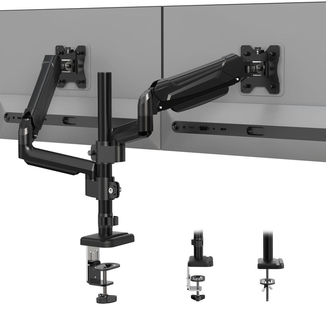 BONTECDual Monitor Mount for 13-32 Inch Screens, Tall Computer Monitor Stand, Adjustable Gas Spring Monitor Arm with Tilt, Swivel, Rotation, VESA 75x75, 100x100mm, Holds Up to 19.8lbs