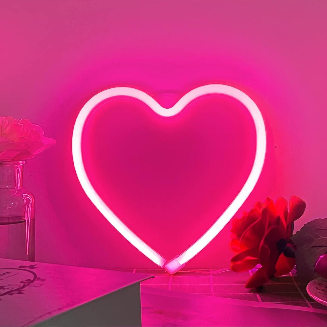 BPANeon Signs, LED Love in Heart Neon Sign, Battery or USB Powered Romantic Love Heart Neon Light for Bedroom Wall Decorations Art Dating Wedding Party Christmas Valentine's Day Kids Gift