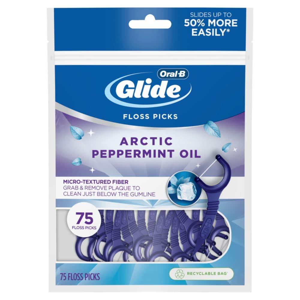 Oral-B Glide Peppermint Dental Floss Picks with Arctic Peppermint Oil Flavor, 75 Count, Pack of 3