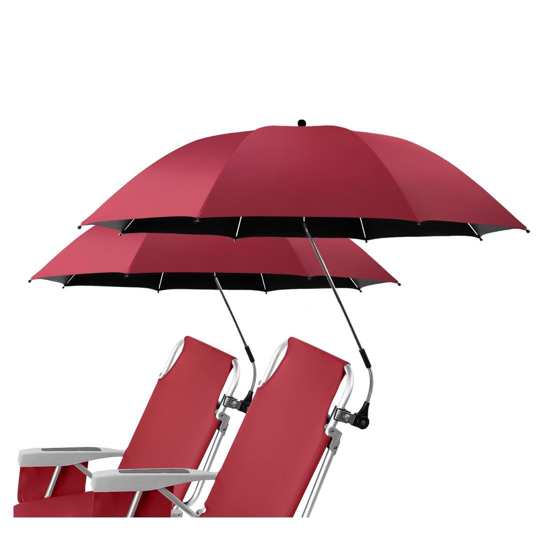 2 PCS Chair Umbrella with 360° Adjustable, UPF 50+ Chair Umbrella with Clamp, Beach Chair with Umbrella for Beach, Camping, Sand, Yard(Wine Red, Not Include Chair)