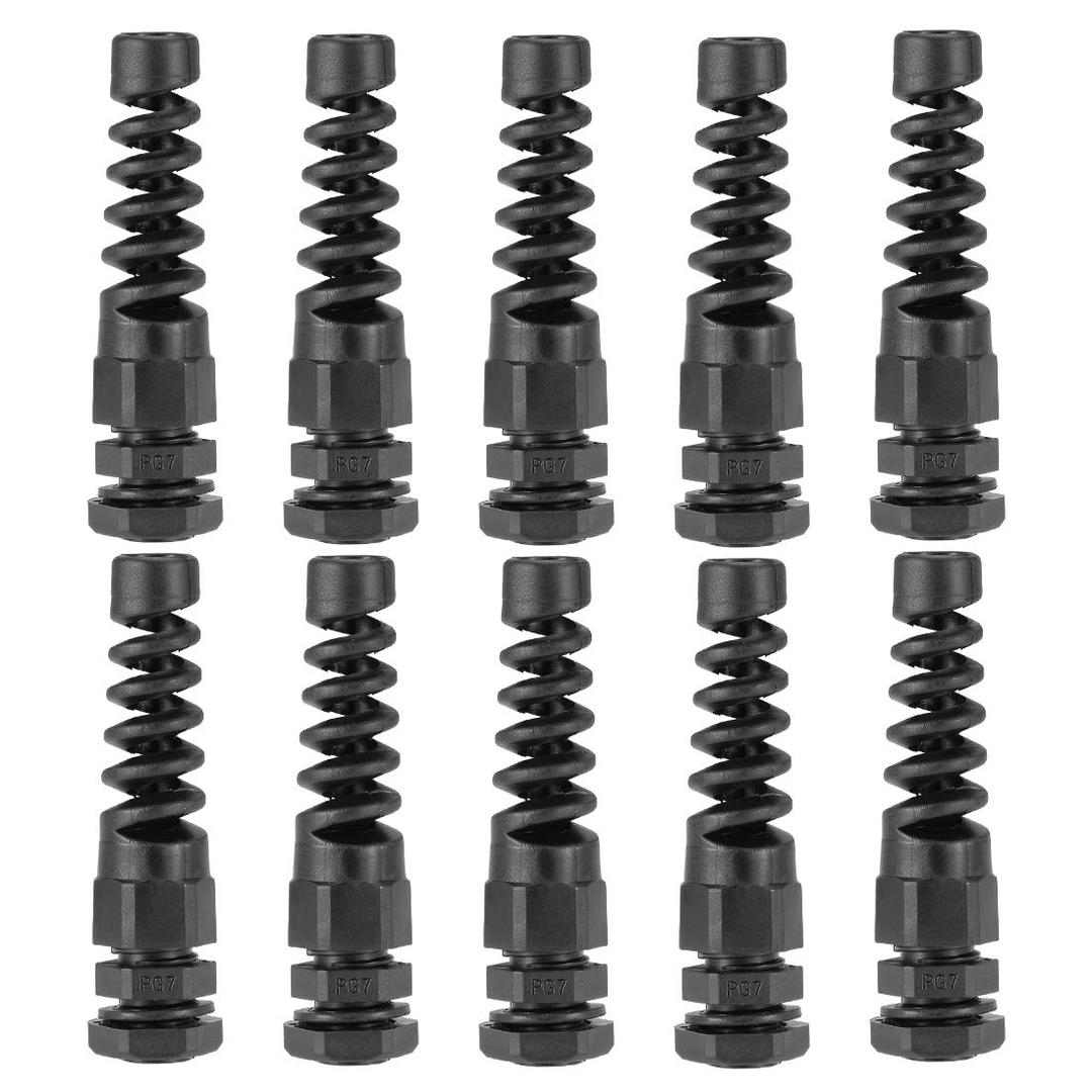 uxcell PG7 Cable Gland 3mm-6.5mm Wire Hole Waterproof Nylon Joint Adjustable Locknut with Strain Relief Black 10pcs