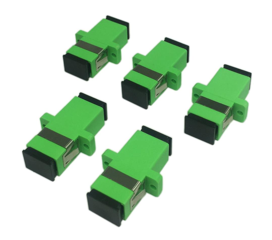 CERRXIAN SC Singlemode Fiber Optic Adapter SC Female to SC Female APC Simplex Single Mode Fiber Optical Coupler Network Internet Connector Adapter with Mount Panel (Green 5-Pack)