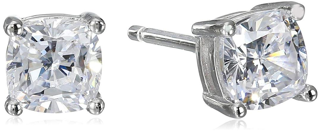 Amazon EssentialsPlatinum Plated Sterling Silver Cushion Cut Cubic Zirconia Stud Earrings (previously Amazon Collection)