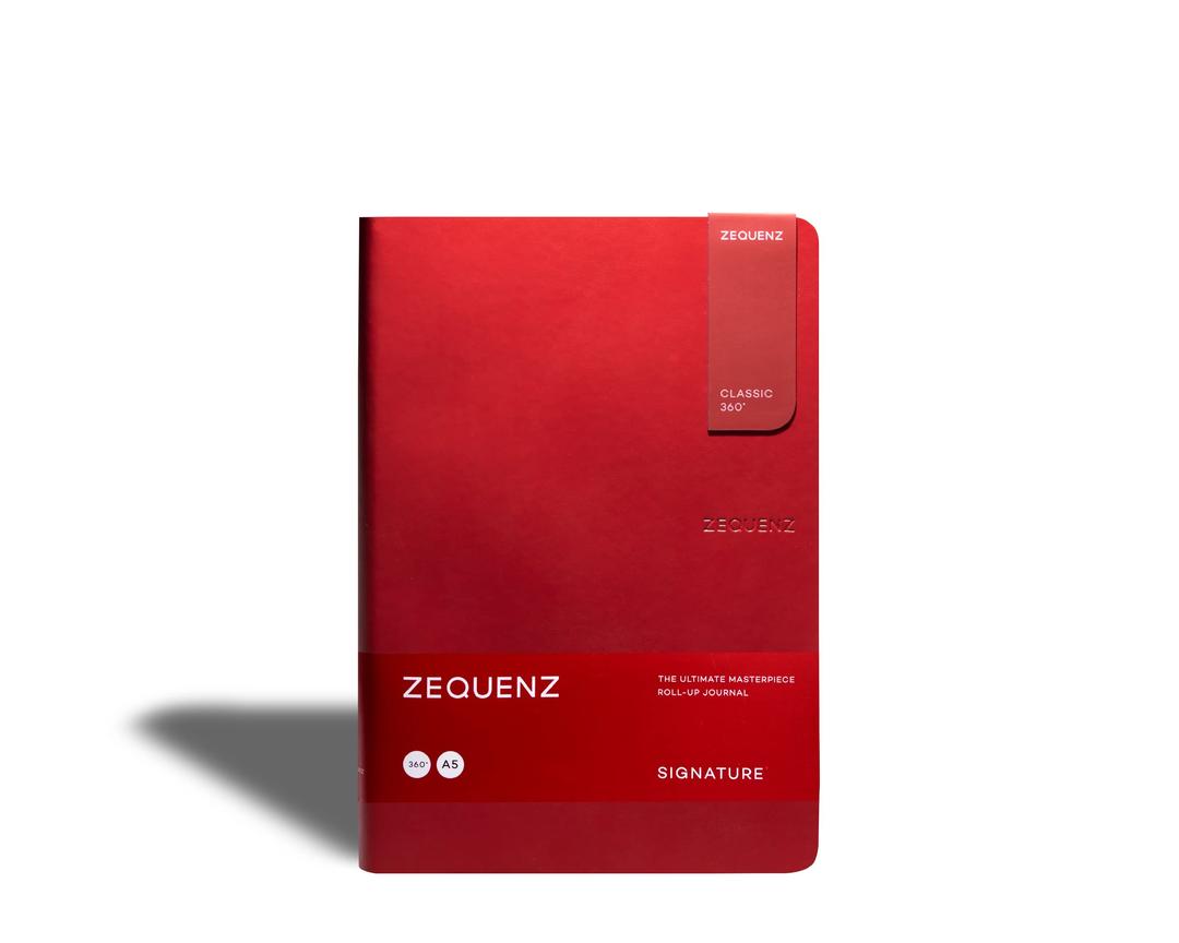 ZequenzClassic 360 Signature Series, Size: A5 Large, Color: Red, Paper: Blank, Soft cover Notebook, Soft Bound Journal, 5.75" x 8.25", 140 sheets / 280 pages, Blank, Plain thick premium paper