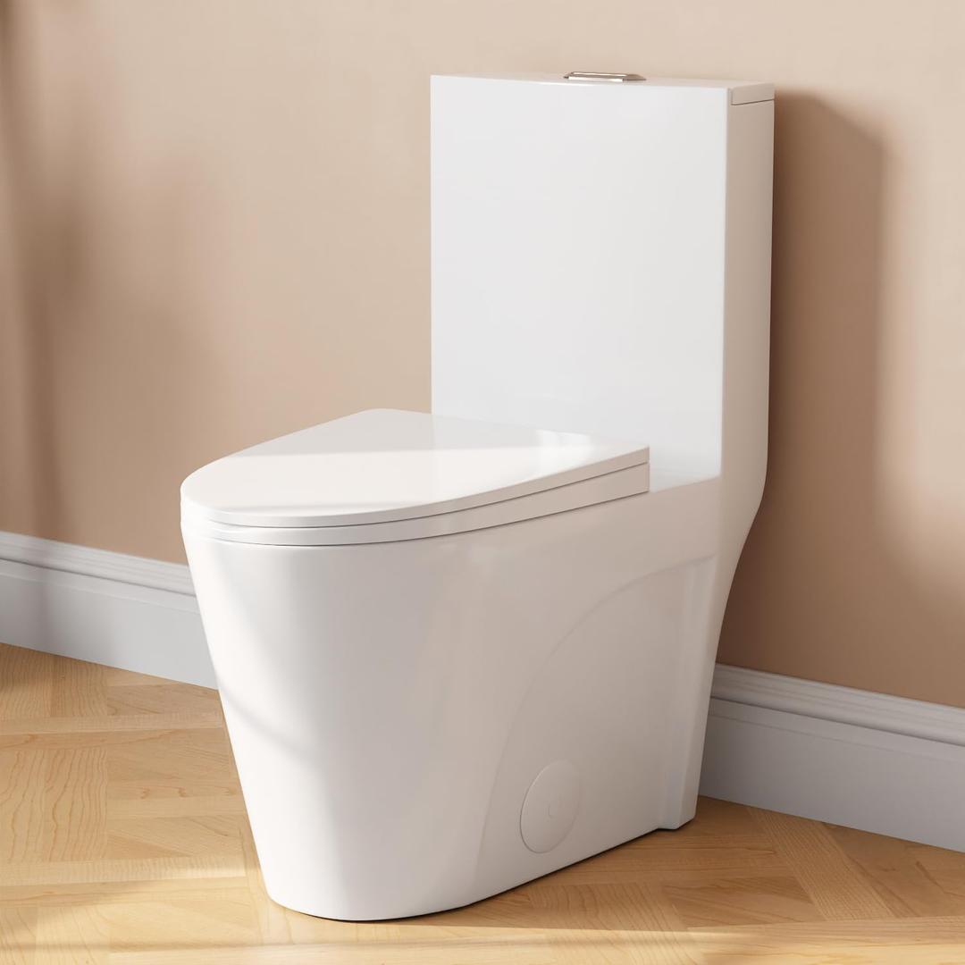 DeerValley Toilet, Elongated One Piece Toilet for Bathrooms, Comfortable Chair Seat Height 17", Dual Power Flush Toilet 1.1/1.6 GPF and MAP 900g, 12'' Rough-In Toilet Bowl