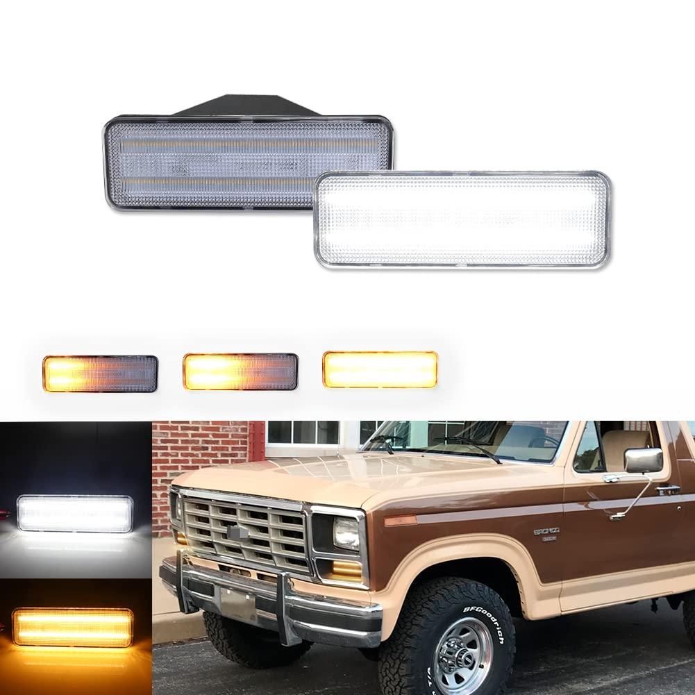 Tonsya 3D Optic Clear Lens For 1980 1981 1982 1983 1984 1985 1986 Ford Bronco F150 F250 F350 Truck Front Corner Turn Signal sequential Parking Lights & Daytime running lights Amber/White