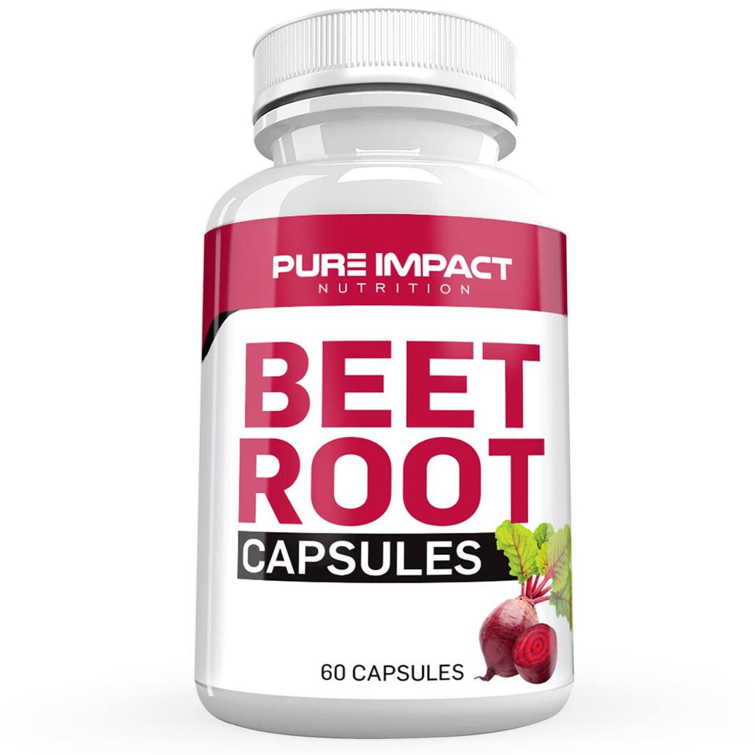 Pure Impact Nutrition Beet Root Capsules Nitric Oxide | Non-GMO Beet Root Extract 1000mg Beet Supplement | 60 Beet Capsules | Beetroot Supplement Capsules (1 Pack)