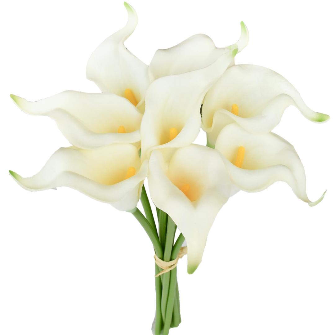 Mandy's 8pcs White Flowers Artificial Calla Lily Silk Fake Flowers 13.5" for Mother's Day Easter Home Kitchen Wedding Decorations Christmas Centerpiece