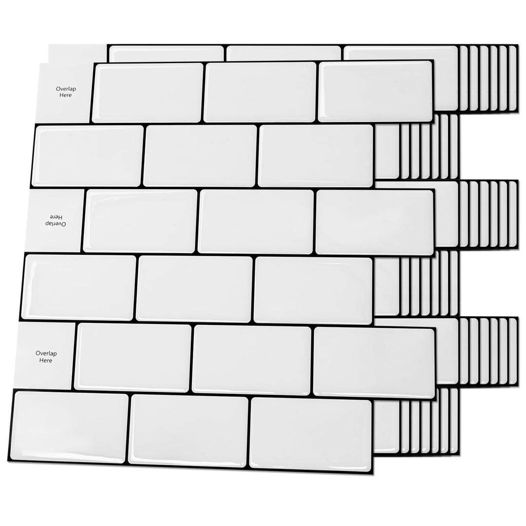 Art3d Backsplash Tile for Kitchen Peel and Stick, 10-Sheet Stick on Subway Tiles for Kitchem, Bathroom Back Splashes, 12"x12", Warm White with Black Grout