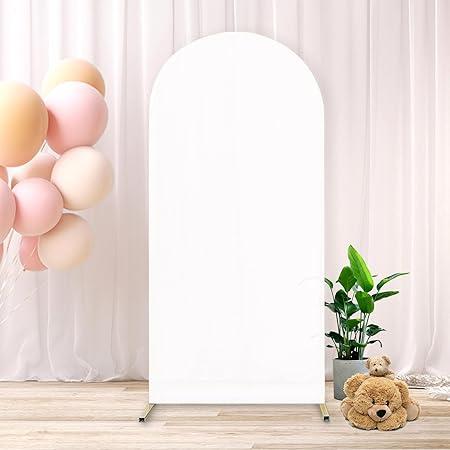 6.6FT Arch Backdrop Cover White Arch Backdrop Stand Covers Fabric Spandex Fit Round Top Backdrop for Wedding Birthday Party Banquet Decoration