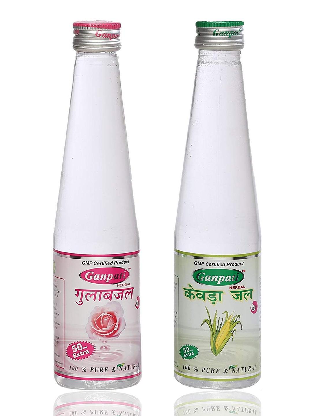 Ganpati Herbal Kewra Water 250 ml & Rose Water 250 ml Combo Liquid Pack with the Extracts of Pandanus flowers, Pack of 2 ( 250 ml + 250 ml)