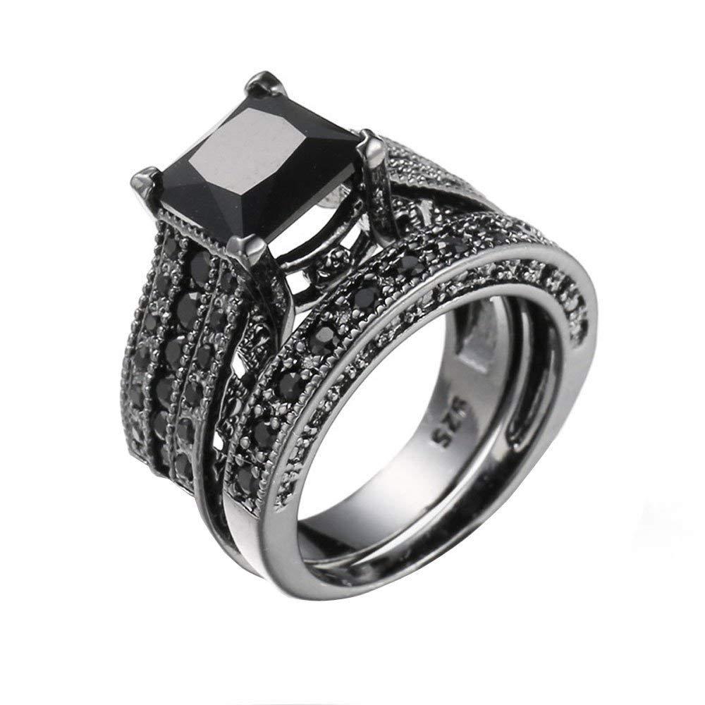 WensLTD Clearance! 2-in-1 Womens Vintage White Diamond Silver Engagement Wedding Band Ring Set