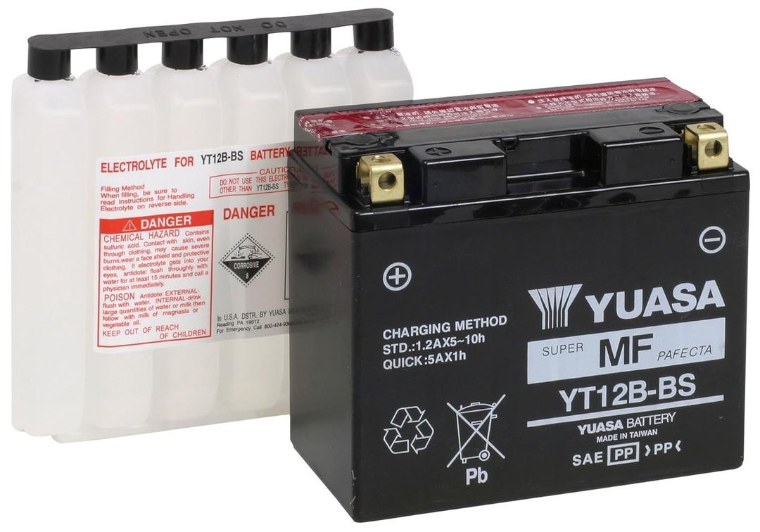 Yuasa YUAM6212B YT12B-BS Maintenance Free AGM Battery with Acid pack