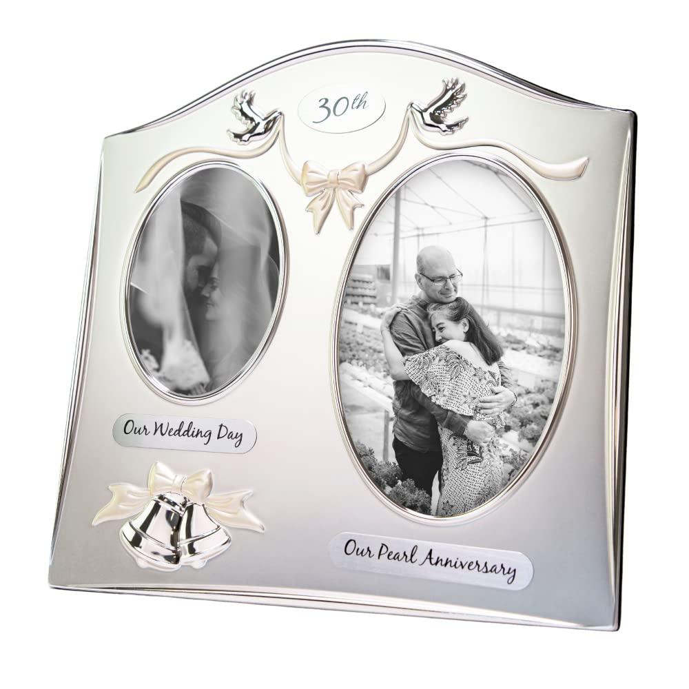 Haysom Interiors Traditional Two Tone Silver Plated 30th Pearl Anniversary Double Picture Frame