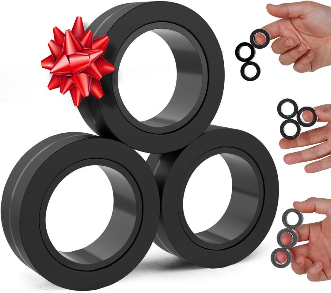 BUNMO Stocking Stuffers for Teens - Magnetic Rings - Fidget Toys Adults - Magnetic Fidget Rings - Stocking Stuffers for Adults - Addictive Fidget Toy for Boys & Girls - Great Teen Gift - Black