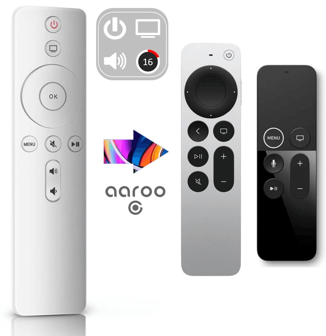 aarooGo【w/Home & Volume】 Control for Apple TV 4K HD A2169 A1842 A1625 A1427 A1469 A1378 A1218 (Ivory)