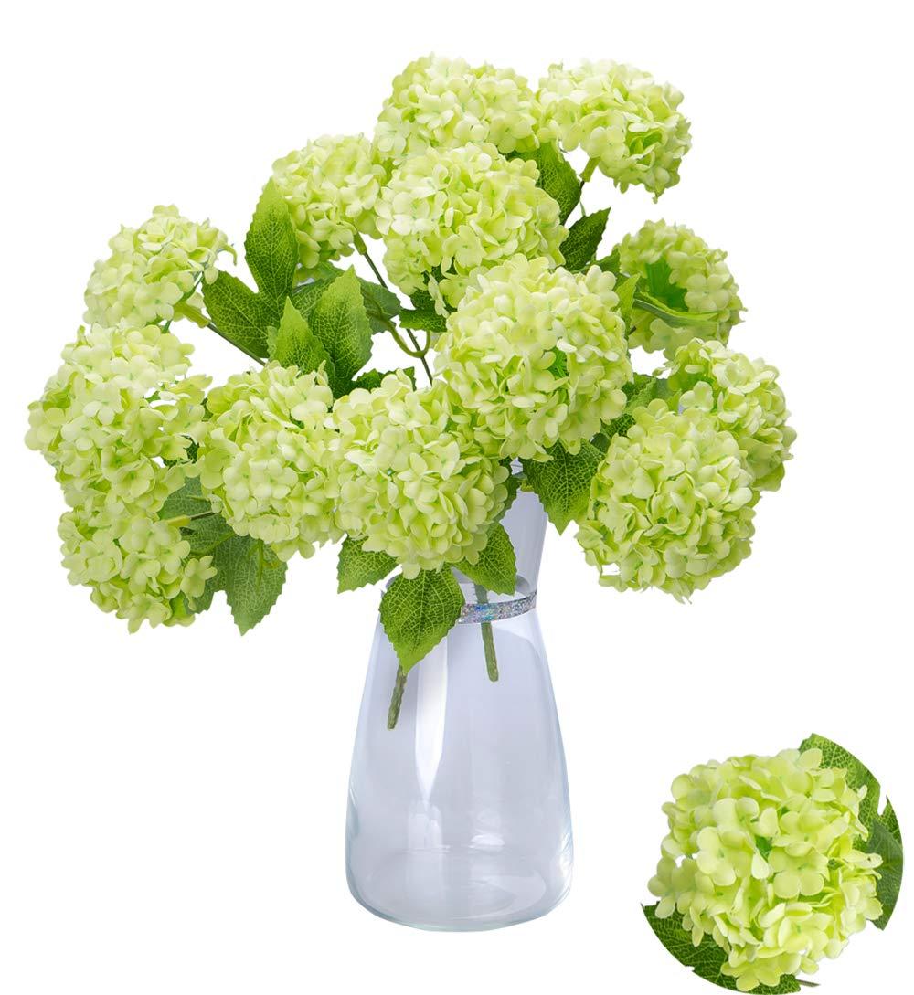 GREENTIME 13” Artificial Hydrangea Flowers Faux Hydrangea Bouquet with 7 Head 3.15” Tiny Hydrangea for Wedding Bouquet Party Home Decor DIY Baby Shower Centerpieces Tables Decoration(Green)