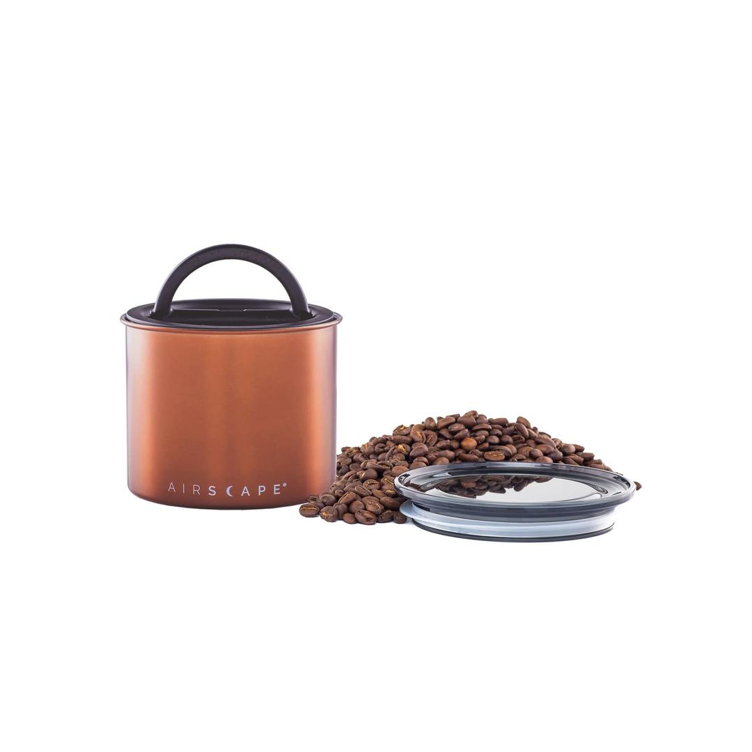 Planetary Design Airscape Stainless Steel Coffee Canister | Food Storage Container | Patented Airtight Lid | Push Out Excess Air Preserve Food Freshness (Small, Brushed Copper)