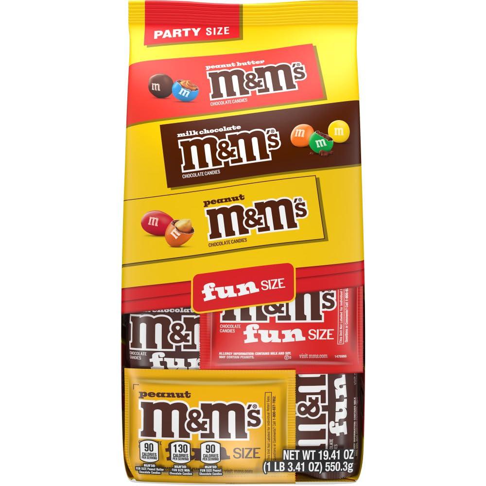 M&M'sMilk Chocolate, Peanut & Peanut Butter Fun Size Variety Pack, Party Size, 19.41 Oz Bulk Candy Bag