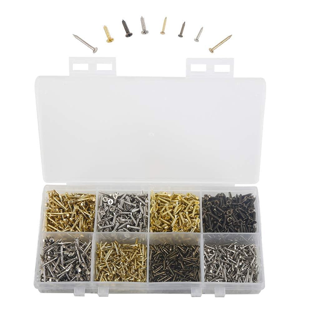 8 Different Types of Small Wooden Nails and Self Tapping Screws Combination Toolbox Copper Nail Iron Nail Screws 1600pcs