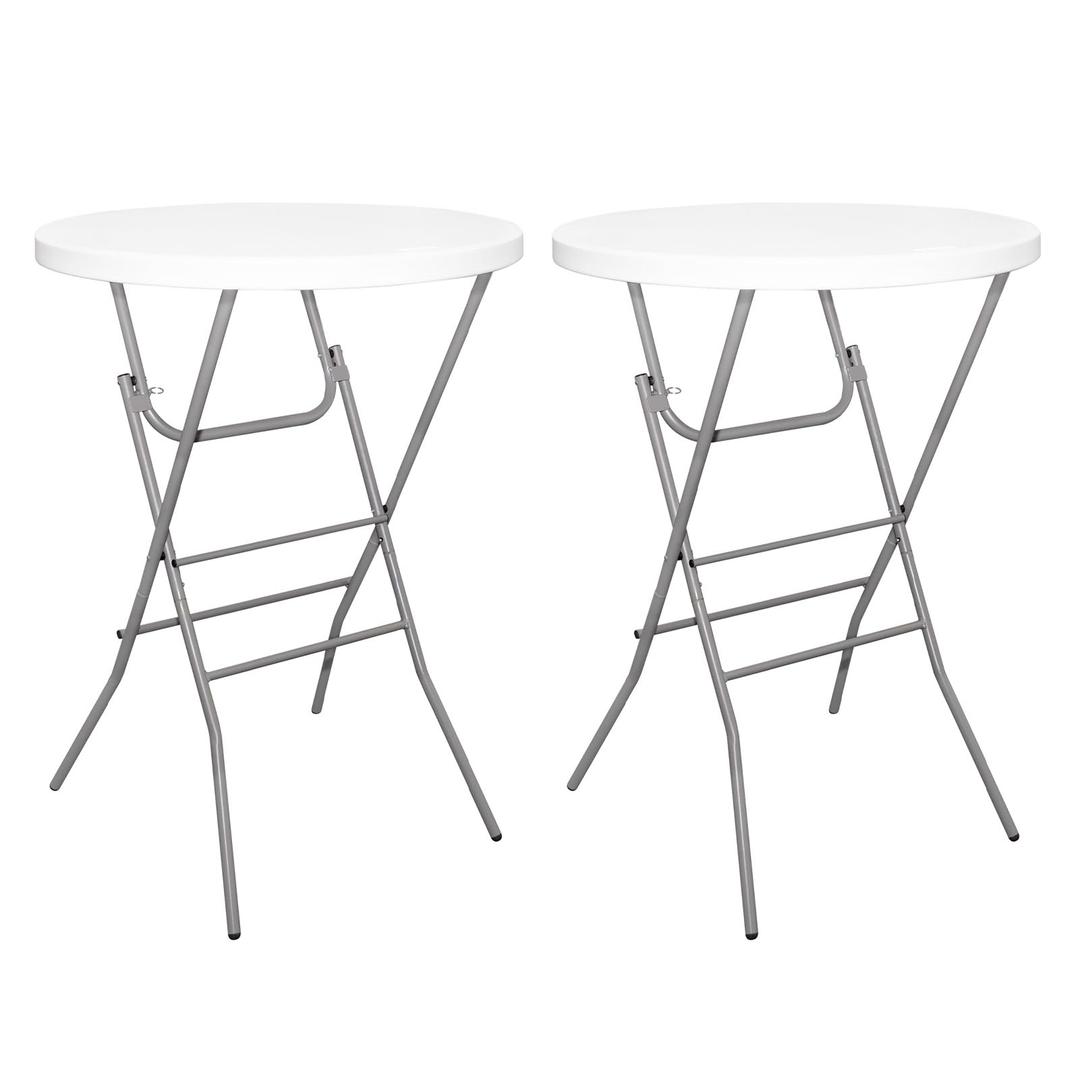 32in Round Folding Cocktail Table, High Top Table Indoor Outdoor, White Bar Table for Parties, Patio, Backyard, Dining Room, Wedding, Folding Steel Frame, Locking Legs - 2PCS