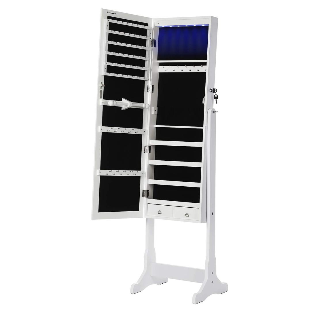 SONGMICSSONGMICS Jewelry Cabinet with 6 LED Lights, Lockable Mirrored Jewelry Armoire Organizer, 2 Drawers, White UJJC94W