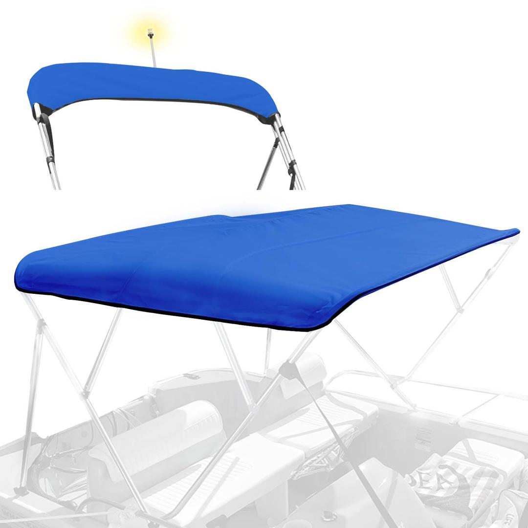 4 Bow Bimini Top Replacement Canvas for Boat with Light Hole and Storage Boot, Easy Install Zipper Sleeves, Heavy Duty Waterproof, 900D Marine Sun Shade Boat Canopy Without Frame, 8'L 91"-96" W Blue