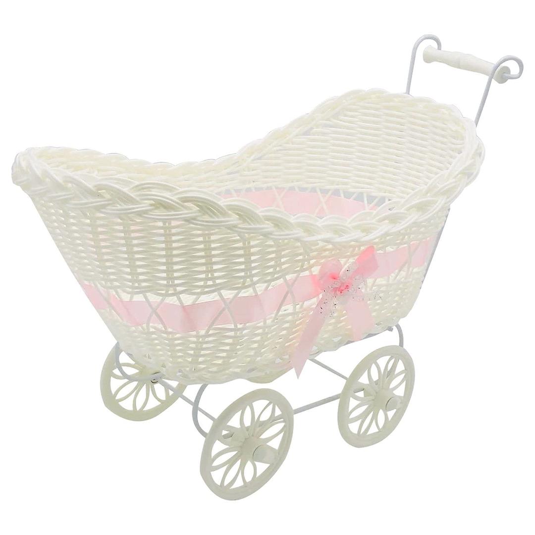 SAFRI® LARGE BABY PRAM HAMPER WICKER BASKET BABY SHOWER PARTY GIFTS BOYS GIRLS NEW BORN (Pink)