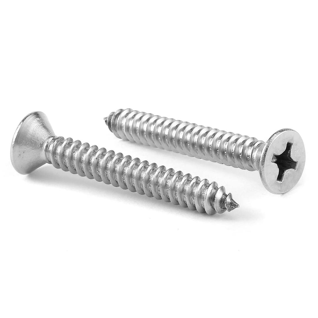 #6 x 1-1/4" Wood Screw 100Pcs 18-8 (304) Stainless Steel Screws Flat Head Phillips Fast Self Tapping Drywall Screws by SG TZH