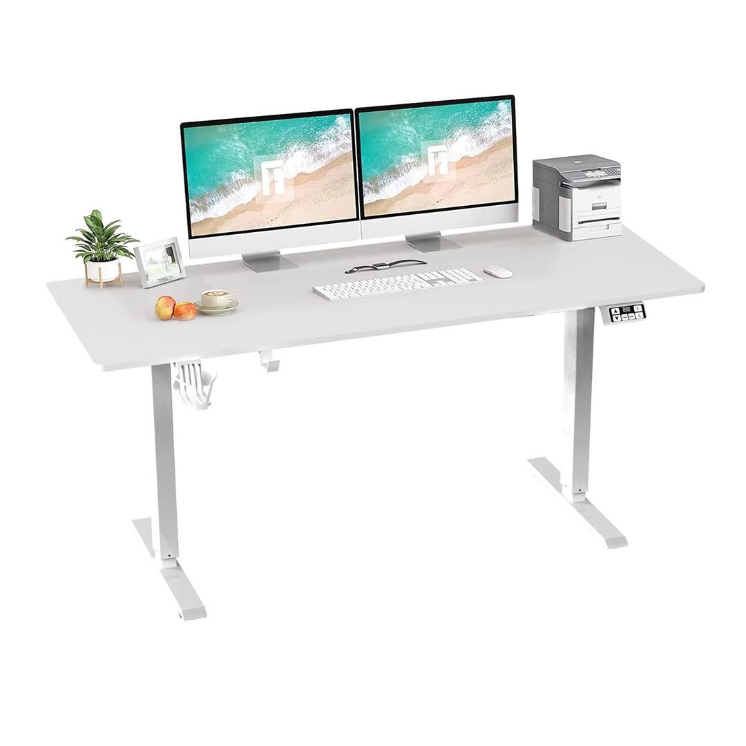 55inch Adjustable Desk Stand up Desk Electric Standing Desk Adjustable Height Sit Stand Home Office Desk Including Splice Table Plate White