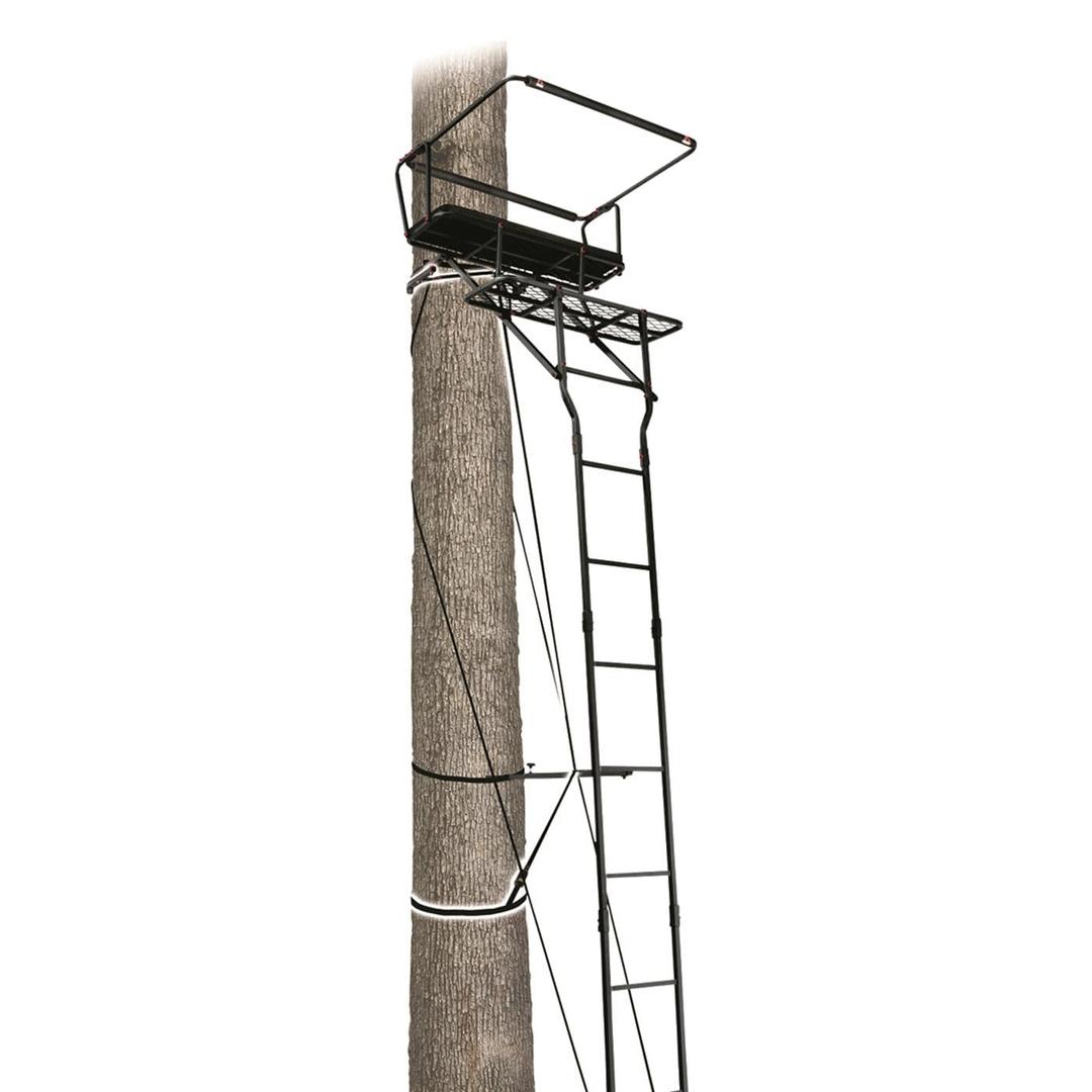 Guide Gear15’ Double Shot Two-Person Ladder Tree Stand with Grip Jaw System; Portable, Hunting Deer Season