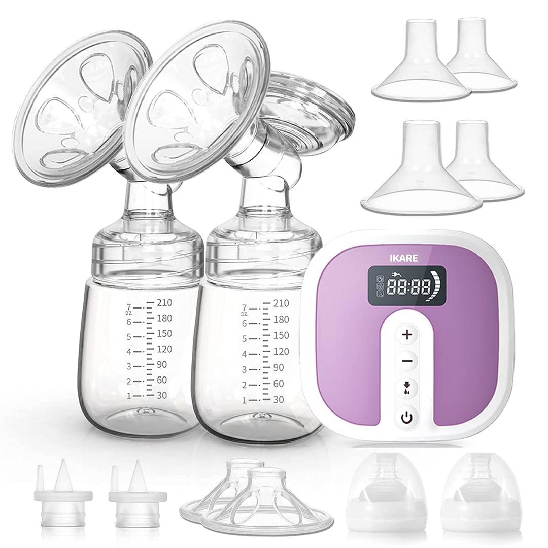 IKARE Double Electric Breast Pumps - Portable Hospital Grade Breastfeeding Pump with 5 Modes & 45 Levels - Quiet Rechargeable Milk Pump for Travel & Home