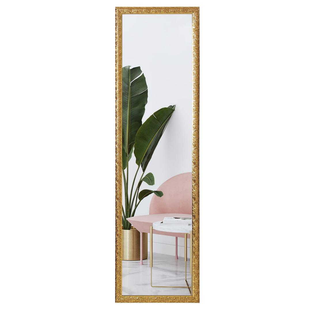 LFT HUIMEI2Y Door Mirror Full Length, 50" x14" Over The Door Full Body Wall Mirror, Full Length Mirror for Door with Engraving Frame for Bedroom, Living Room, Dressing Room, Gold