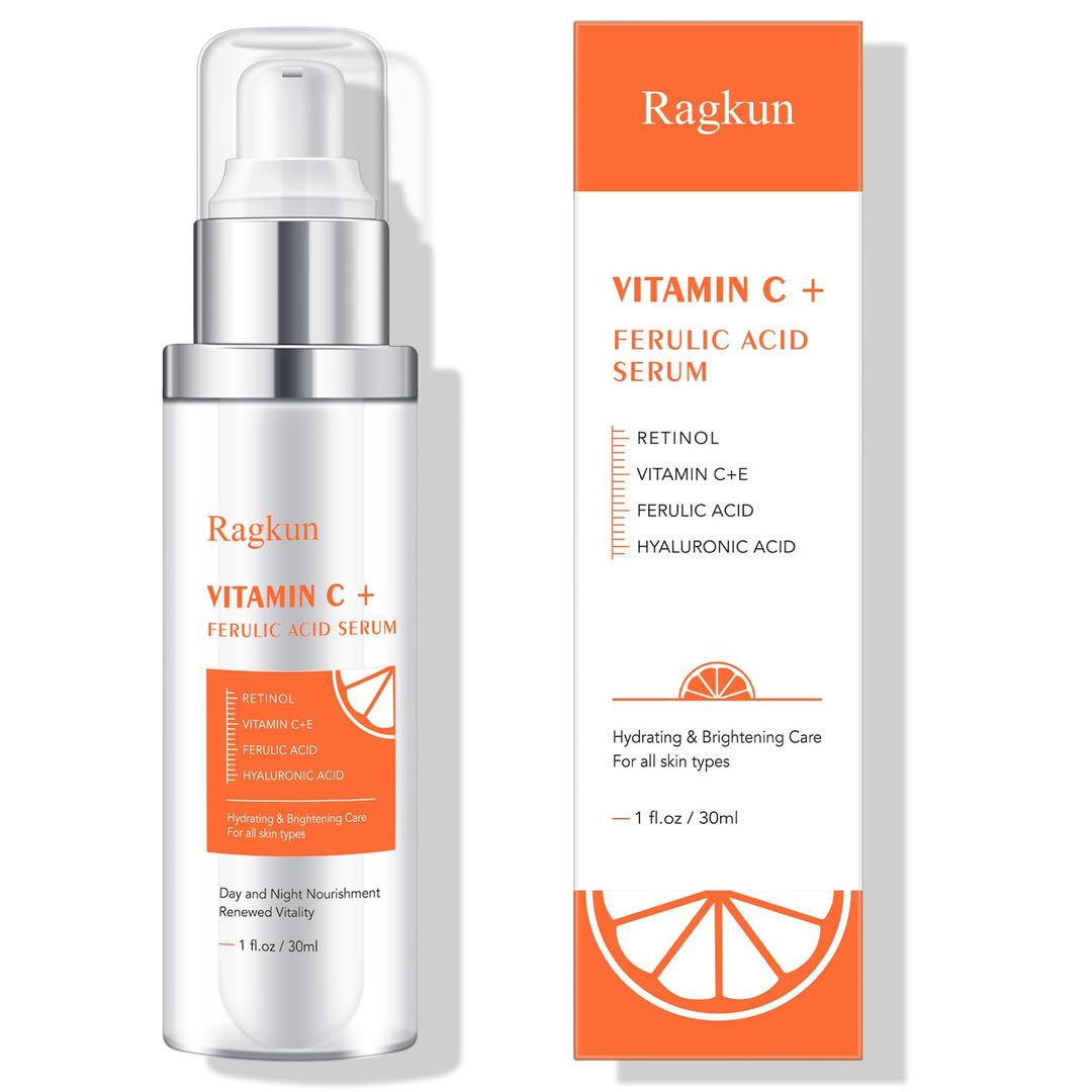 Vitamin C Brightening Serum for Face, CE Ferulic Acid, Hyaluronic Acid Serum, Dark Spot Remover for Face Skin Care Anti Aging Wrinkle pore minimizer Serum-1 Fl Oz.