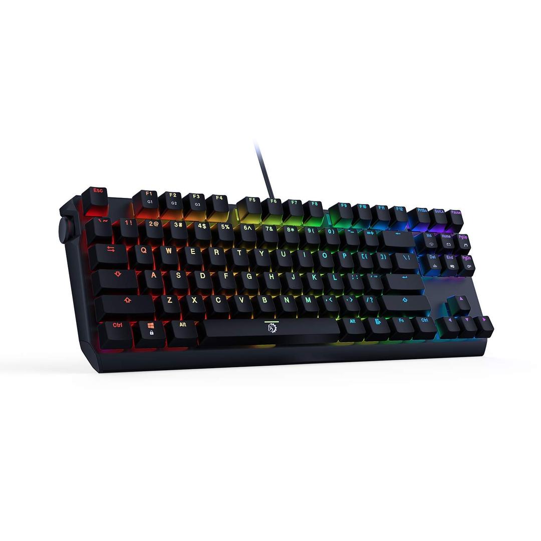 DREVO BladeMaster SE Compact TKL 87 Key RGB Mechanical Gaming Keyboard with Multi-Function Knob, USB Wired, Anti-Ghosting and NKRO, Tenkeyless 87K US Layout, Blue Switch