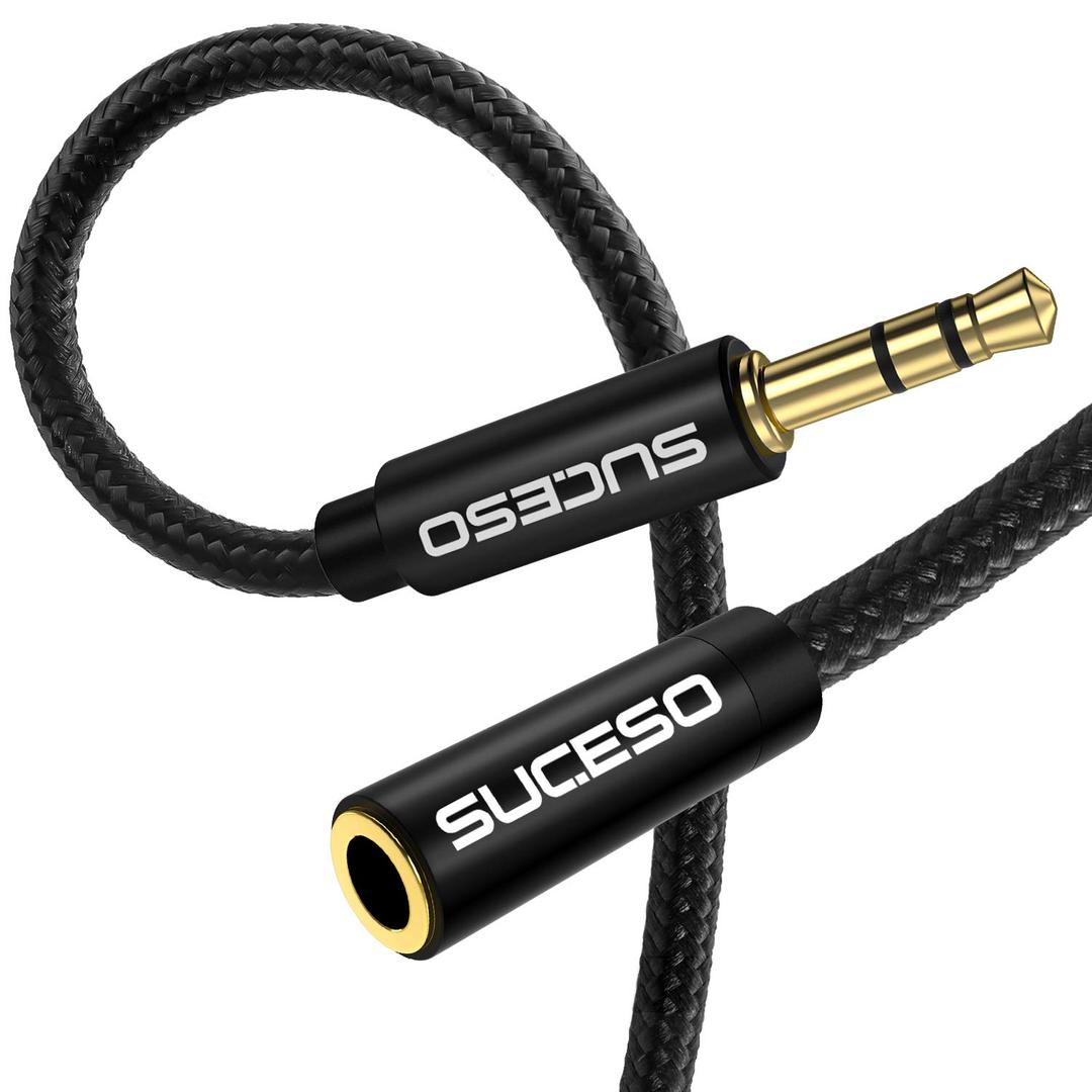 SUCESOHeadphone Extension Cable 3M Aux Stereo Jack Lead 3.5mm Male to Female Audio Cable Earphone Extender Cord Compatible With Laptop PC iPhone iPad Tablet Headset TV PS4 Speaker Smartphone-Black