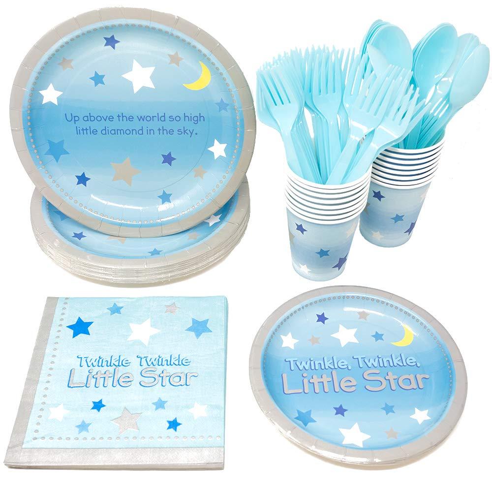 Blue Orchards Twinkle Twinkle Boy Party Supplies Packs (113+ Pieces for 16 Guests!), Baby Shower Supplies, Birthday, Twinkle Twinkle Little Star, Tableware