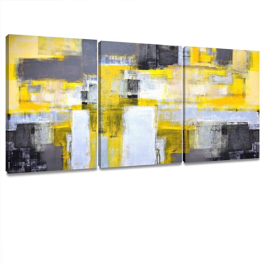 bpaAbstract Canvas Wall Art Yellow Grey Framed Wall Art Paintings for Living Room Bedroom Office Home Decoration Modern Canvas Artwork Abstract Art Wall Decor Ready to Hang 12''x16'', 3 Pieces