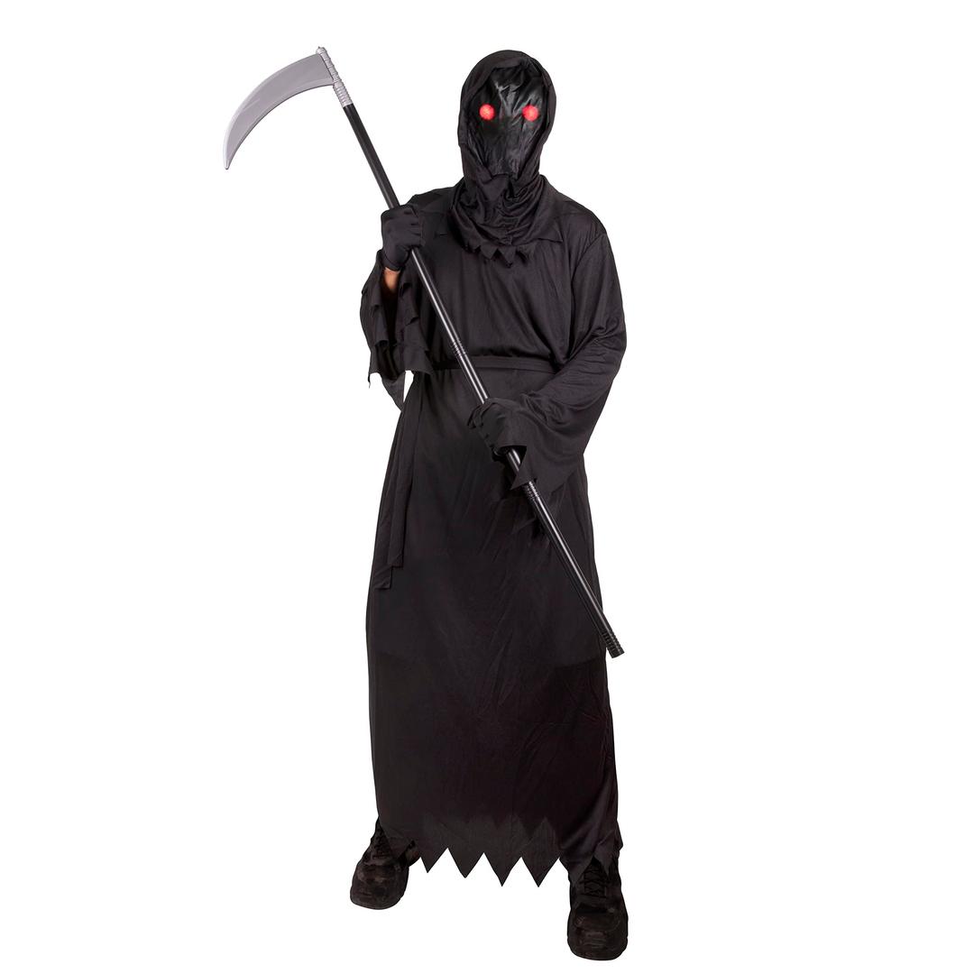 Kangaroo Black Grim Reaper Costume for Kids – Phantom Costume with Glowing Red Eyes - Cosplay Night Reaper Robe - Kids Halloween Costume for Boys and Girls (Large Size)(Sickle Not Included)