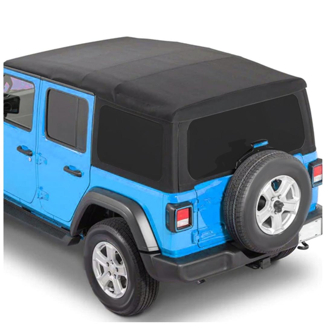 HECASA Replacement Soft Top Compatible with 2007-2018 Jeep Wrangler JK Unlimited 4 Door with Tinted Plastic Window, Black Premium Grade Sailcloth Vinyl Soft Roof