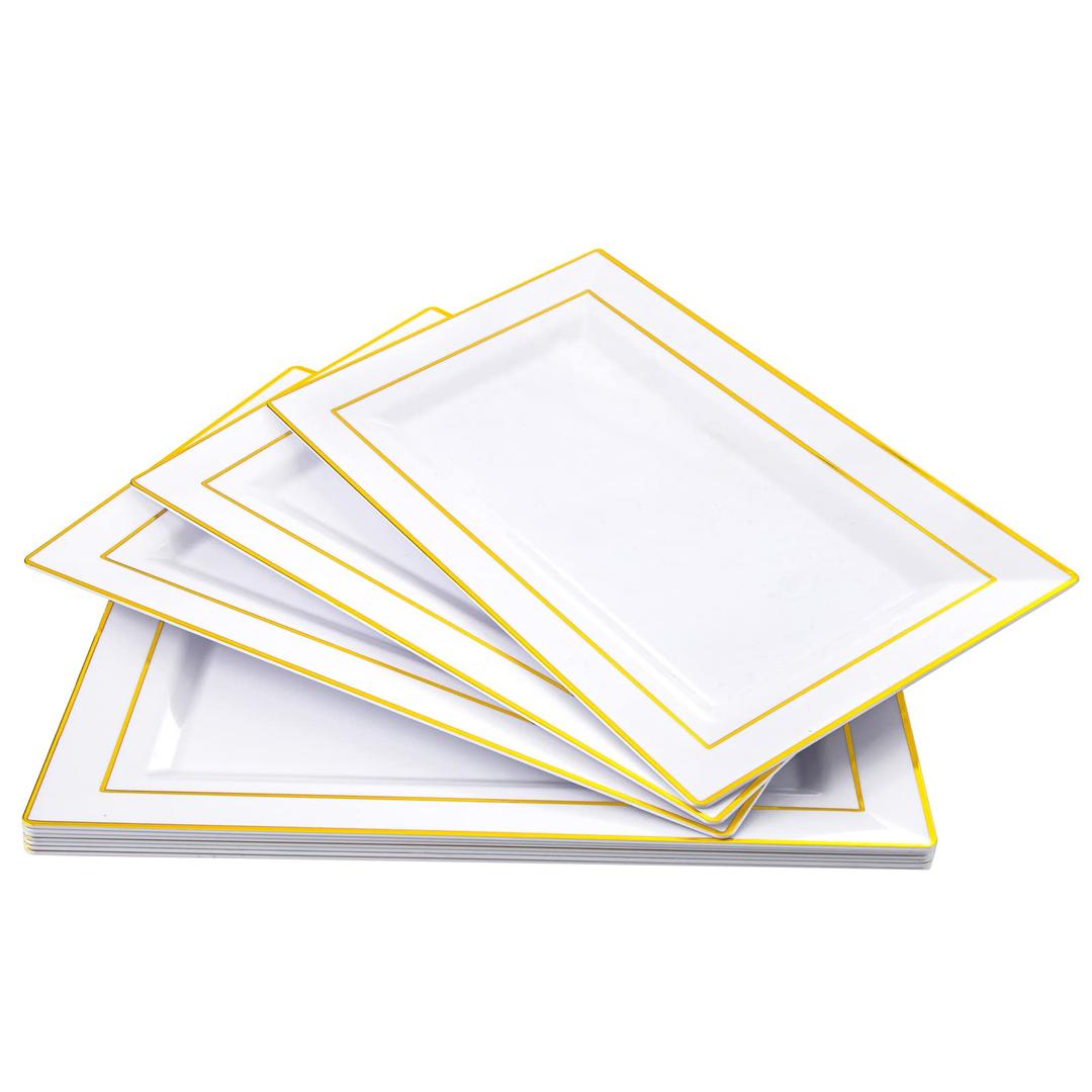 Supernal 6pcs Gold Plastic Serving Trays, Gold Serving Platters,Serving Trays for Party,8.5x14 inches Cupcake Platters and Trays Perfect for Serving Appetizers, Snacks, and Desserts