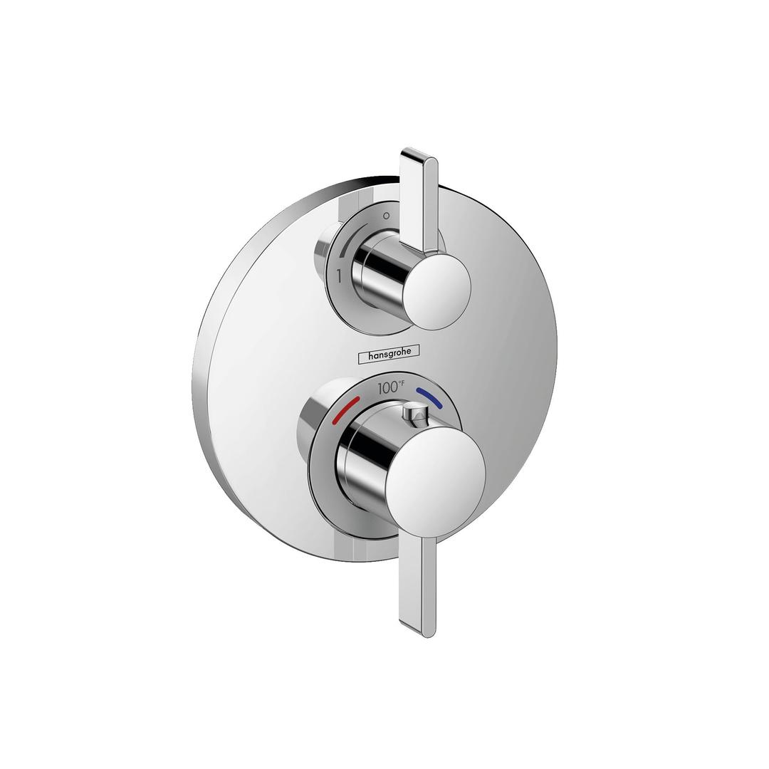 hansgroheEcostat S Modern Minimalist Volume and Auto Temperature Control 2-Handle Thermostatic Shower Valve Trim with Diverter in Chrome, 15758001