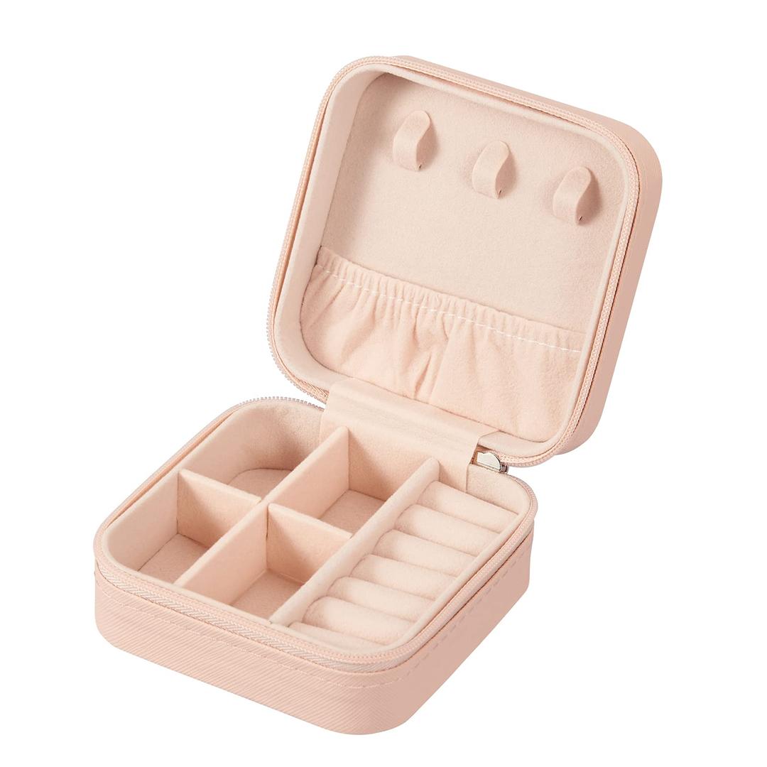 LETURELETURE PU Leather Small Jewelry Box, Travel Portable Jewelry Case for Ring, Pendant, Earring, Necklace, Bracelet Organizer Storage Holder Boxes (Pink)