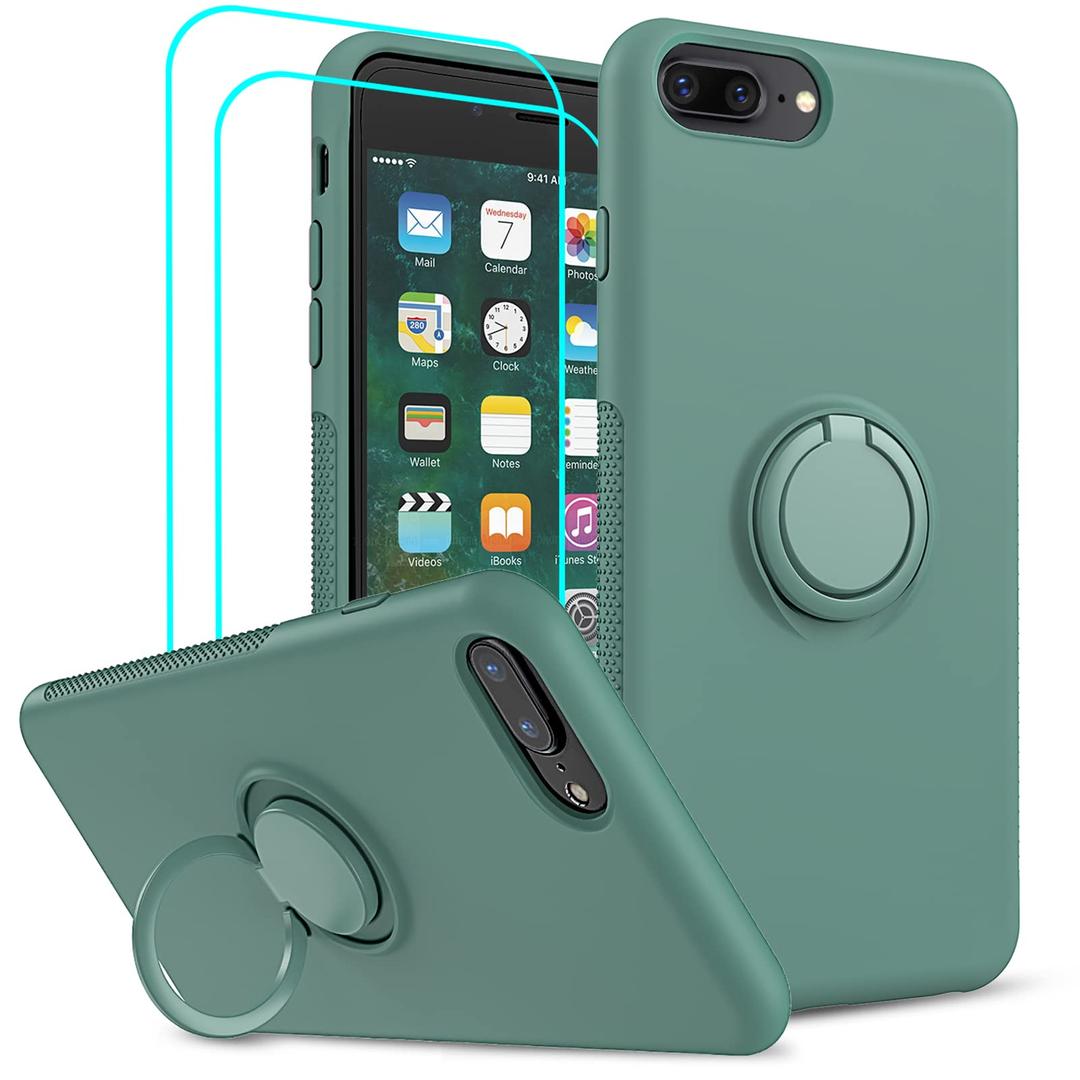 LeYi for iPhone 8 Plus Case iPhone 7 Plus Case, iPhone 6s Plus Case iPhone 6 Plus Case, with 2 PCS Glass Screen Protector, Liquid Silicone Gel Rubber Soft Shockproof Case for iPhone 8 Plus, Green