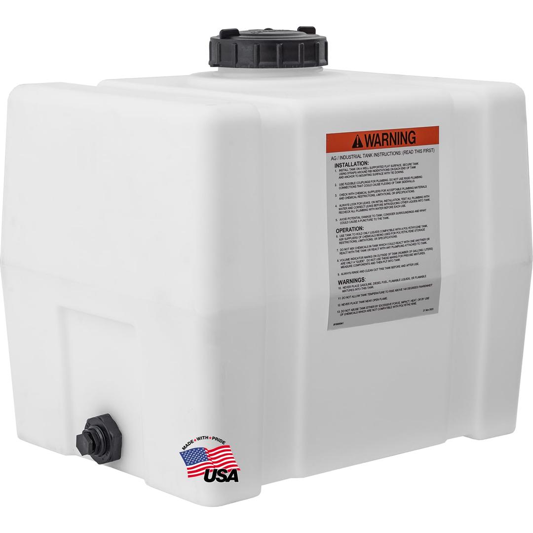 RomoTech 82123909 Horizontal Square Reservoir Water Tank, 30 gallon, Made In The USA, Poly Tank For Water and Non-Flammable Liquids, Rust and Corrosion Proof