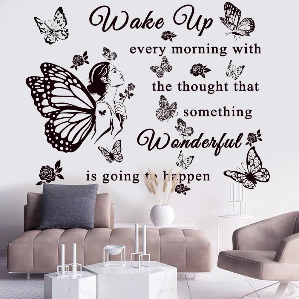 Inspirational Quote Wall Decals Wake up Every Morning with The Thought That Something Wonderful is About to Happen Vinyl Wall Sticker for Office Decor Quote Inspired Wall Art Vinyl Wall Decal Classroo