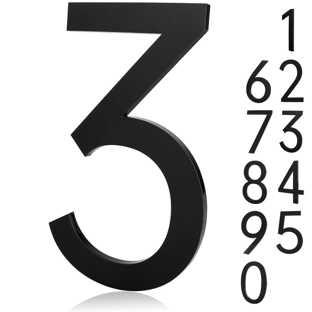 Adhesive Mailbox Numbers, Self Stick 5 Inch House Numbers for Apartment Door Farmhouse Office Hotel Outside, Address Numbers and Letters, Frosted Matte Black Acrylic House Number 3