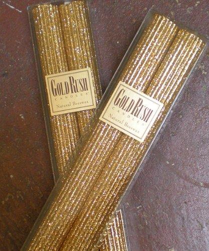 12 Inch Natural Beeswax Glitter Candles, Gold Color, Boxed Set of 2 Candles(One Pair, Two Candles Total)